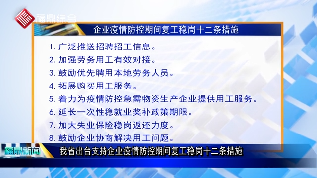 口播：我省出臺支持企業疫情防控期間復工穩崗十二條措施