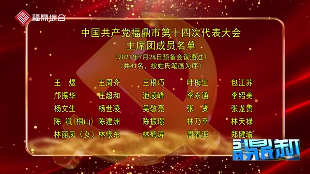 中國共產黨福鼎市第十四次代表大會主席團成員名單